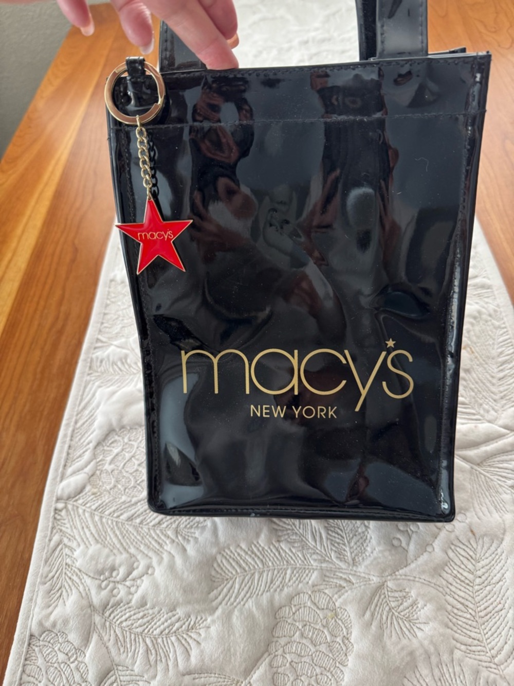 Macy's Black Patent Mini Tote with Red Star Charm
